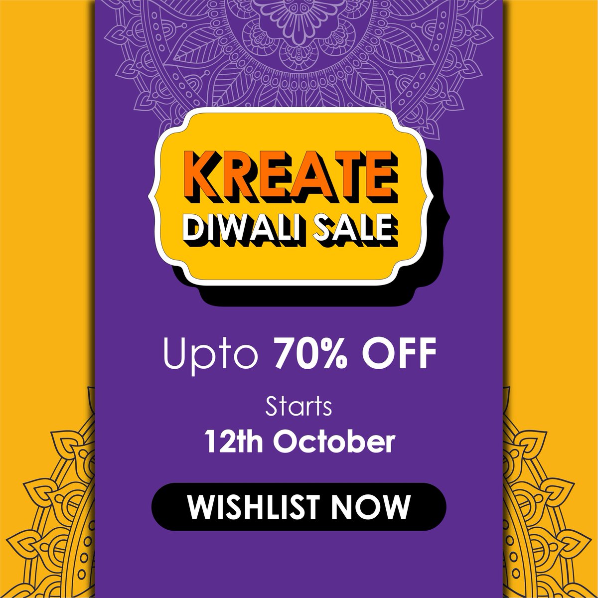 Say hello to discounts!
Grab amazing deals at the Kreate Diwali Sale from 12th to 16th October. Get up to 70% OFF!

Wishlist now👇
buff.ly/3HrtKAi  

#Diwali2022 #festiveseason #TrendingNow