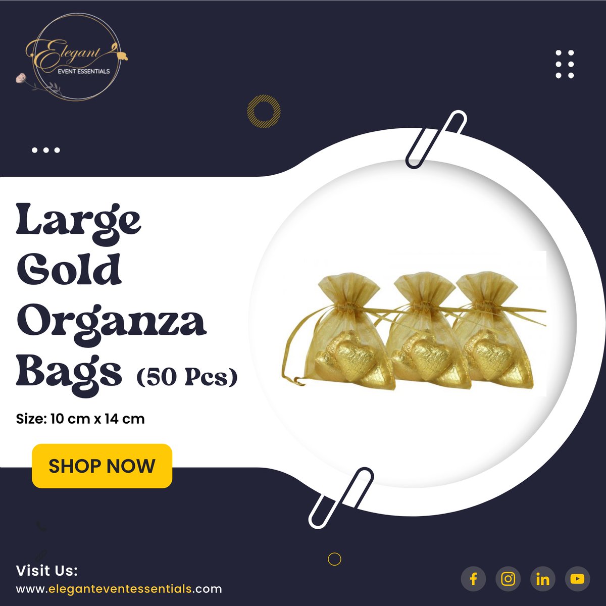 ElegantEventE's tweet photo. What can be more #appealing and sophisticated than gifting your guests gifts in impeccable packaging? Safely keep your gift and jewellery in our Large Gold #OrganzaBags. 
Ideal for packing all kinds of sweets, chocolates and small gifts.

#decoration #wedding #classy #brand https://t.co/VCbn5DDeCl