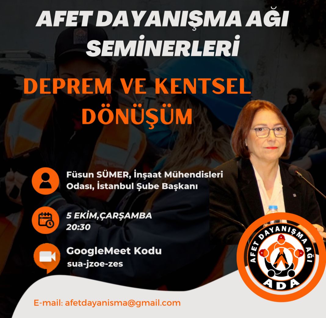 AfetDayanisma's tweet photo. Afet Dayanisma Ağı semeiner serimizde bu kez #İnşaatMühendisleriOdası İstanbul Şube Başkanı Sayın #FüsunSümer'i konuk ediyoruz. 
https://t.co/vSgi2Cv8Yp
@imomerkez 
@imoistanbulsube https://t.co/XoxsFBrKnm