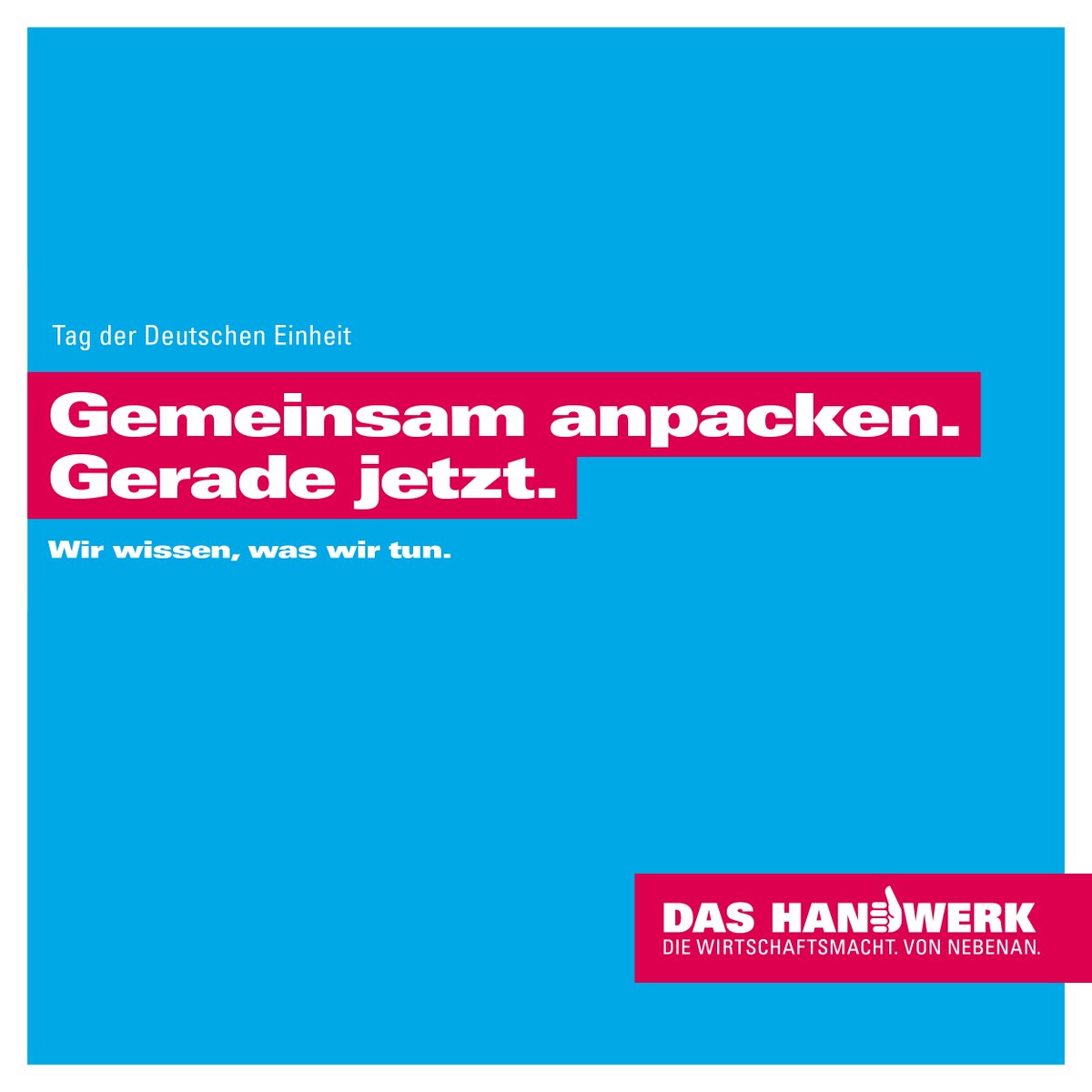 Die deutsche Wiedervereinigung zeigt, was entstehen kann, wenn alle zusammenstehen und mitanpacken. Heute helfen mehr als 5,6 Millionen Handwerker/-innen mit, das Land auch weiterhin zusammenzuhalten und weiterzubringen.
#dashandwerk #tagderdeutscheneinheit