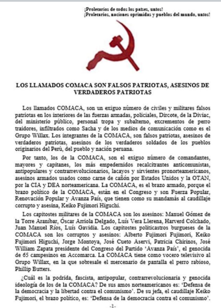 DanielS12576850's tweet photo. #Perú 🇵🇪 Según @CCFFAA_PERU Volantes repartidos hoy en la selva peruana #VRAEM. #SenderoLuminoso cambió venerar a #Mao por #XiJinping, enfoca al #COMACA como su "enemigo" y señaló a personajes de oposición como nuevos objetivos de ataques políticos y militares. #Terroristas☭ https://t.co/bKgWPMCXPw