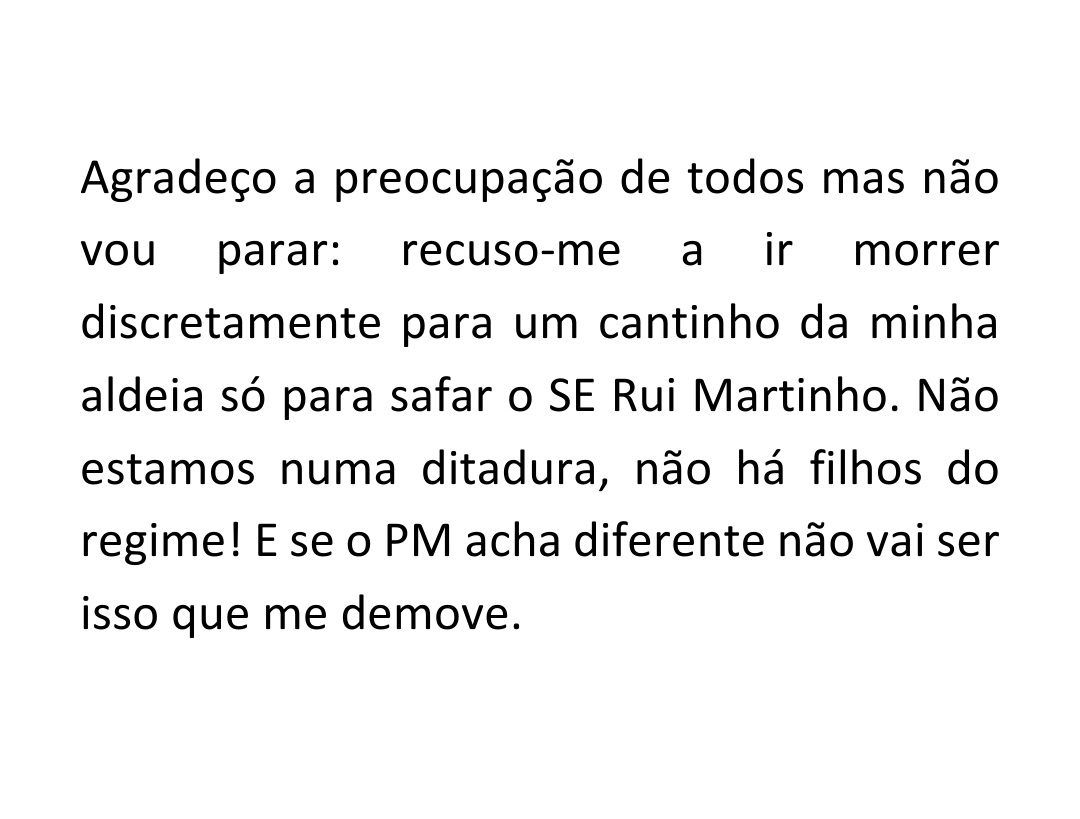 Bom dia ou qq coisa assim. Só estou a fazer este tweet para a maioria não se preocupar e estragar a festa aos restantes: ainda cá estou! Não estranhem se não responder, as manhãs são cada vez mais terríveis.

Dia 26 da #maioriadodialogo e outras tretas