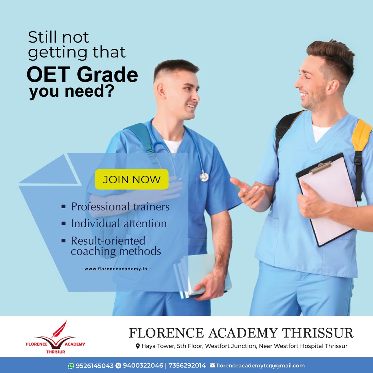 Join now for the OET Coaching with Florence Academy. Let's make this happen!

#study #help #online #coaching #oetexam #oet #oetonlinecoaching #oetonlineclasses  #oetresults #oetinstitute #oetinstituteindia #success #oetpreparation  #FlorenceAcademy #study #help #online #coaching