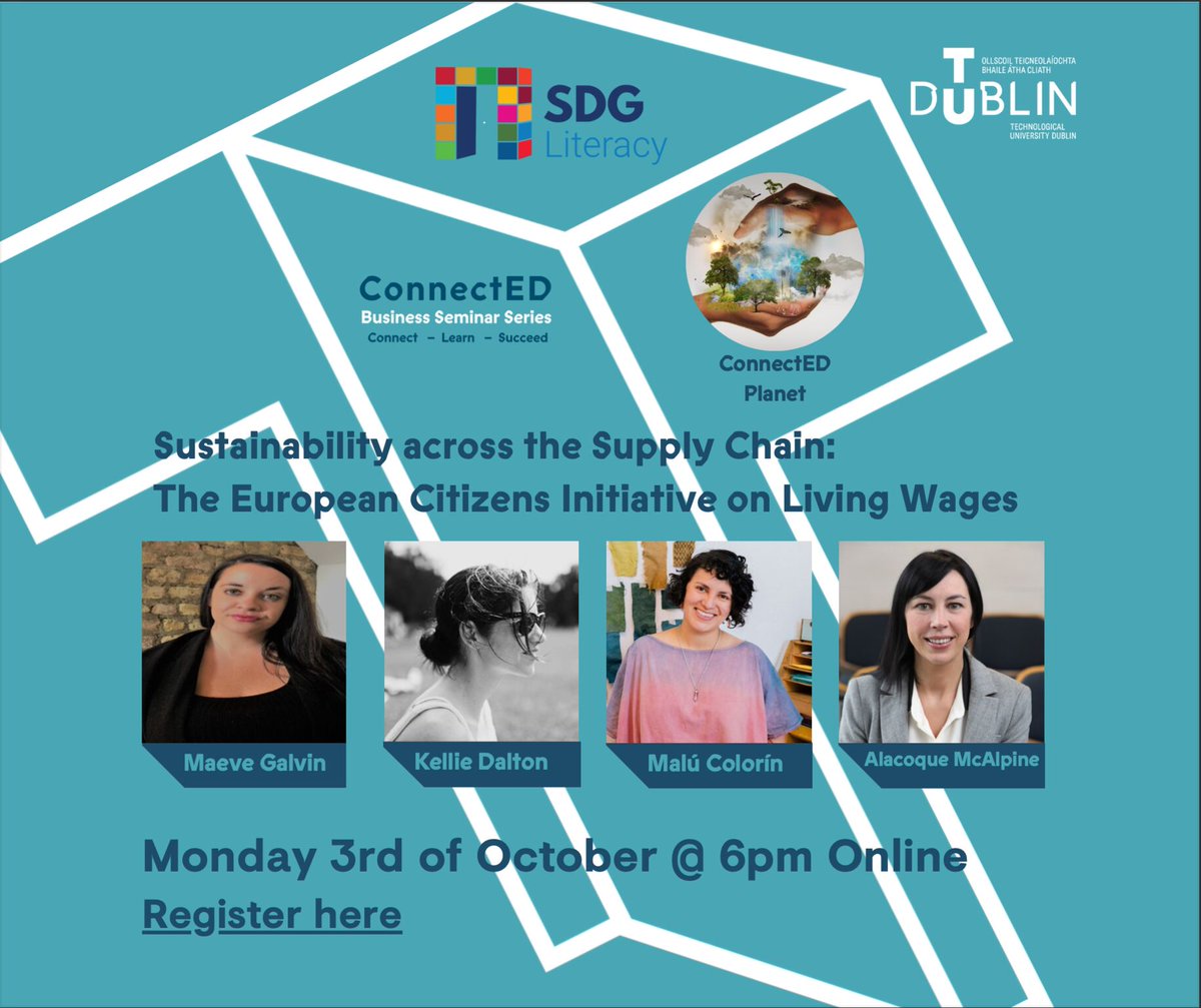 WeAreTUDublin's tweet photo. 🪡 Reminder for the #SustainableFashion & #GoodClothesFairPay panel event at 6pm.
🎟 Zoom link emailed to ticket holders.
Join online to hear from @maevelineg, @KellieDalton & Malú Colorín as they discuss the ‘European Citizens Initiative on living wages in the Garment Sector. https://t.co/XeT50Bcast