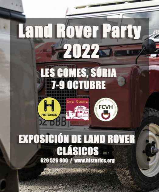 16a Trobada Land Rovers Clàssics a les Comes Land Rover Party!  

Els dies 7, 8 i 9 d'octubre de 2022 tindrà lloc la #LandRoverParty al recinte de <a href="/LesComes4x4/">LesComes4x4Festival</a>, organitzat pel nostre club federat, <a href="/historicsorg/">Històrics</a>. 

Consulta el programa:
fcvh.cat/ca/automocio/f…