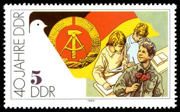 GermanAtPompey's tweet photo. 3 October 1989: stamps issued in East Germany to mark 40 years of the GDR. But exactly one year later... https://t.co/0n2RiunGeD