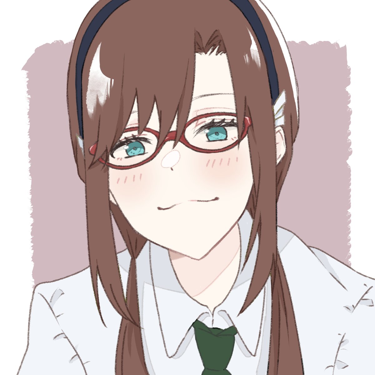 makinami mari illustrious 1girl solo brown hair necktie glasses green necktie shirt  illustration images