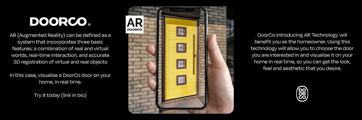DOORCO_Official's tweet photo. DoorCo has implemented a leading-edge #AugmentedReality (AR) visualiser as part of the #GRiPCORE #marketing portfolio to help sell the perfect door. Read the full story &amp; try for yourself, or look out for our latest advert &amp; scan the QR code:
https://t.co/N1dIZJUQ5P
#innovation https://t.co/d7zsfYU000