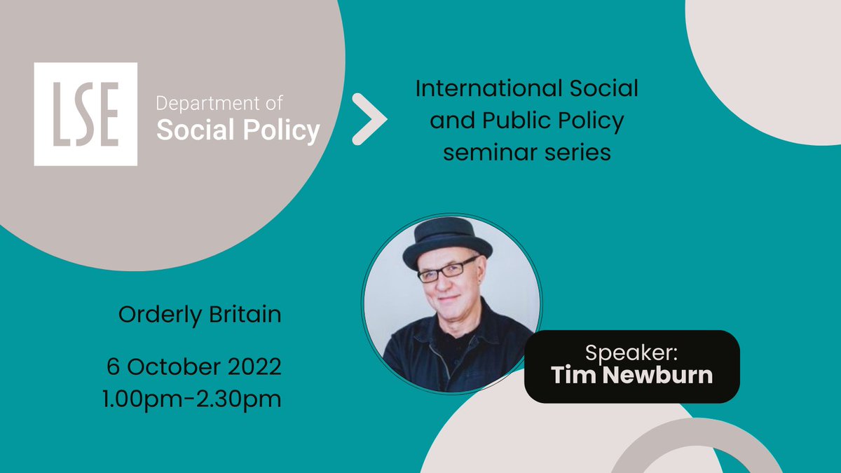 📢 In this week’s @LSESocialPolicy seminar, @TimNewburn will delve beneath the surface of some of our daily activities, asking what makes us orderly Britons? This talk is based on Tim's latest book - a quirky history of post-war Britain. More info here: ow.ly/2Hh350KVCav