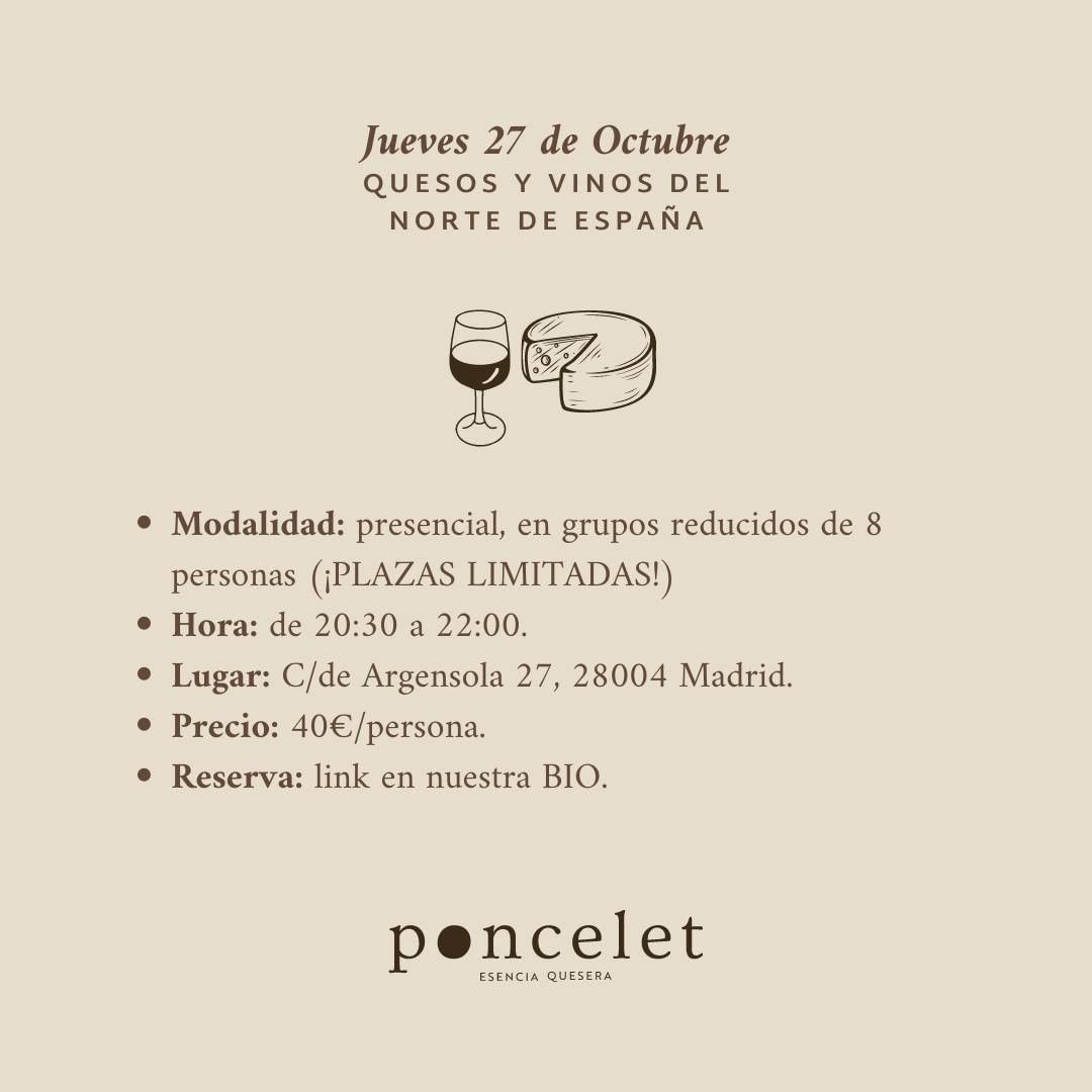 PonceletQuesos's tweet photo. Damos la bienvenida a octubre con 4 propuestas novedosas para alegrarnos las noches de los jueves:
- 6/Oct: Cata de quesos y vermú
- 13/Oct: Cata de quesos artesanos vs industriales
- 20/Oct: Cata de quesos premiados
- 27/Oct: Quesos y vinos del norte de España
¡Plazas limitadas! https://t.co/PTzlF3mAZO