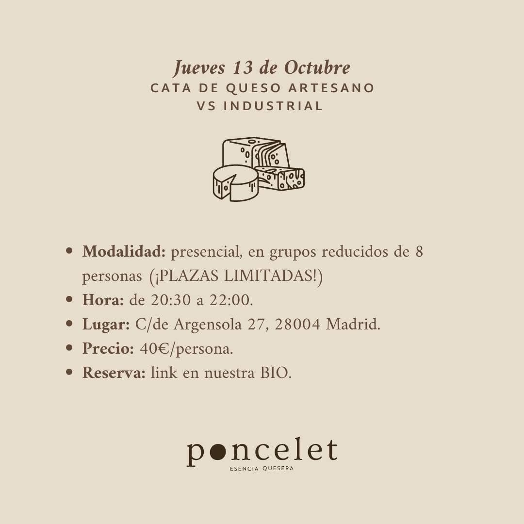 PonceletQuesos's tweet photo. Damos la bienvenida a octubre con 4 propuestas novedosas para alegrarnos las noches de los jueves:
- 6/Oct: Cata de quesos y vermú
- 13/Oct: Cata de quesos artesanos vs industriales
- 20/Oct: Cata de quesos premiados
- 27/Oct: Quesos y vinos del norte de España
¡Plazas limitadas! https://t.co/PTzlF3mAZO