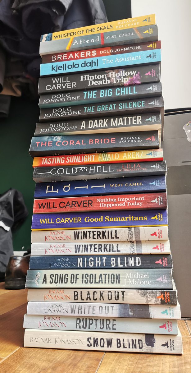 #Orentober here's my contribution @OrendaBooks roughly in order from ground up... and yes, I did accidentally buy 'Winterkill' twice. I'm looking forward to reading the other copy. 😁