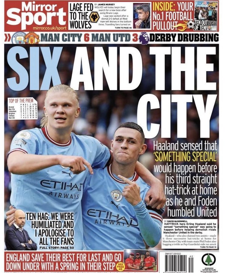 Yeni Açık on Twitter "📰 Mirror Sport'un manşeti "Six and the City!""