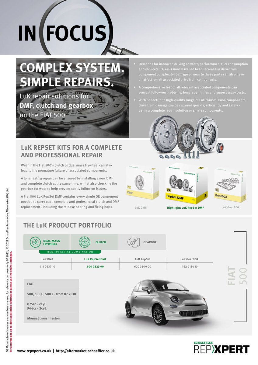 .@SchaefflerUK <a href="/REPXPERT_UK/">REPXPERT UK</a> has revealed it offers clutch replacement solutions for both the 872cc and 964cc two-cylinder engined versions of all Fiat 500 models from July 2010

pmmonline.co.uk/news/schaeffle…