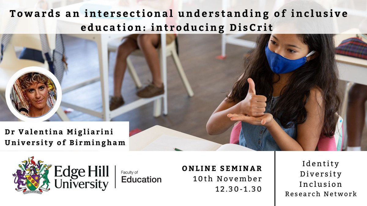 EHU_FOE's tweet image. Join our new #Research network #Inclusion Diversity Identity on the 10th Nov for their first online seminar, hosting  Dr Valentina Migliarini from @unibirmingham
#DisCrit 

Register to attend: forms.office.com/r/5MsF2YGfbn

@AnnaMariguddi @MJFulford