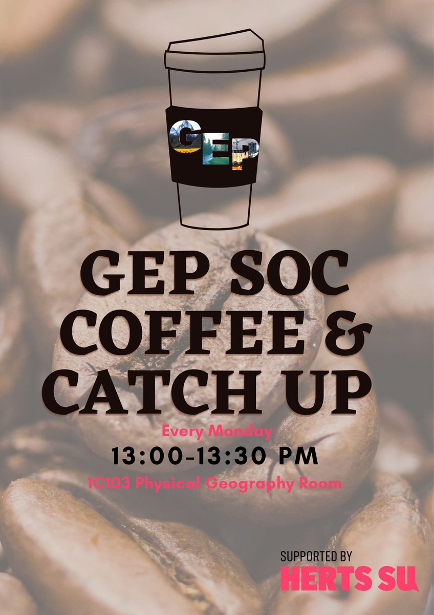 ❗️Back by popular demand❗️

Today our first coffee and catch up event starts at 1pm! 
Free coffee/tea and biscuits/cake.

🕐Every Monday, 13:00pm - 13:30pm

📍1C103 Physical Geography Room 

Looking forward in seeing you there! 💚