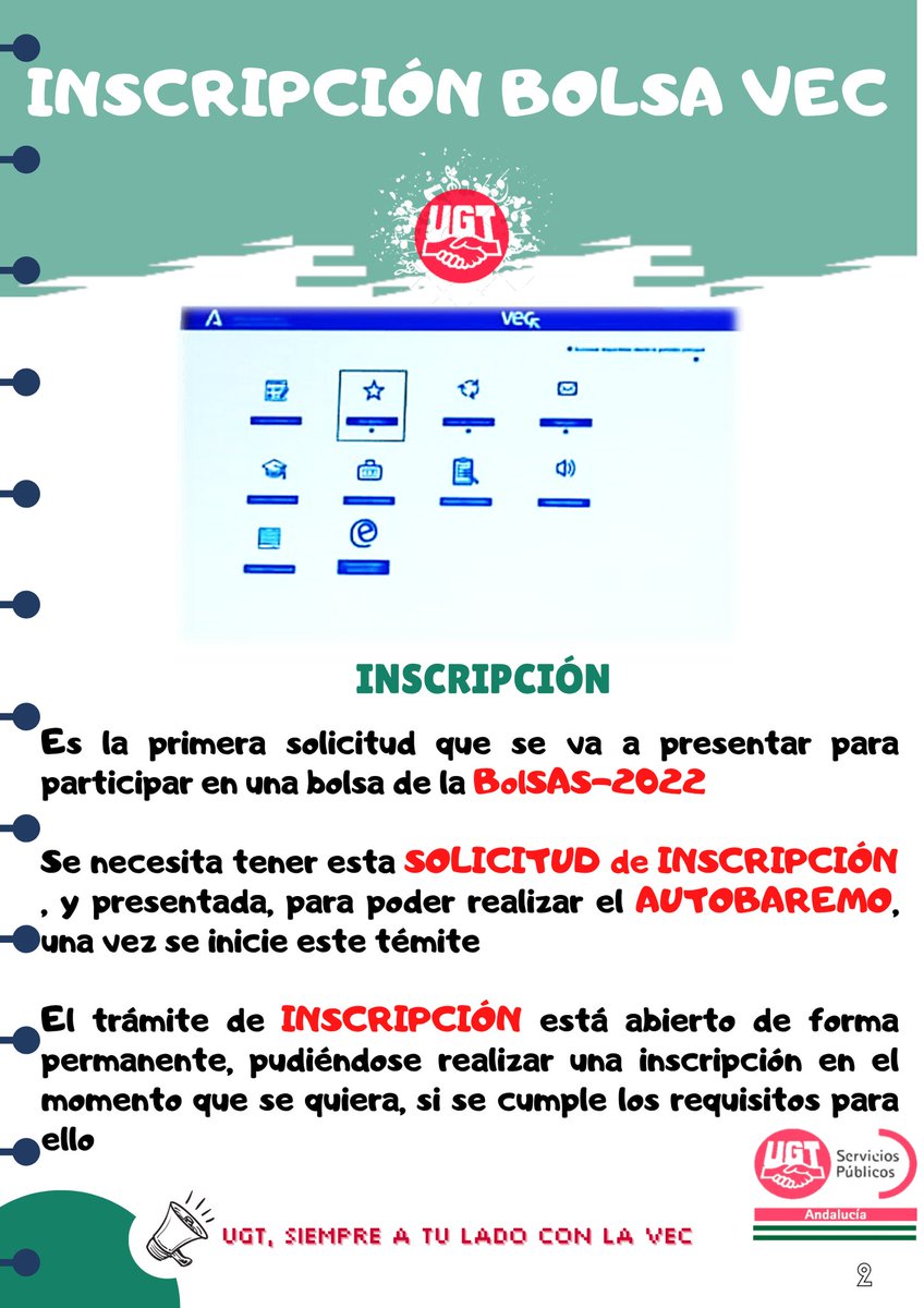 UGTHUVRocio's tweet photo. ¡¡¡Todo lo que necesitas saber para la inscripción en Bolsa en la VEC!!!
#vecsas #ugthuvr #bolsas #sanidadpublica https://t.co/CwQoz2SFeu