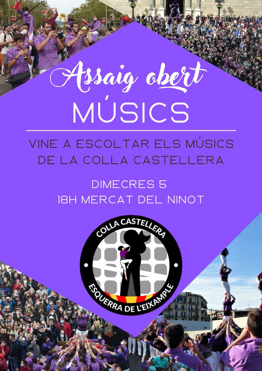 esquerdats's tweet photo. Seguim amb la #FMEsquerra!🥳
Aquesta setmana, assajos oberts al barri😬🏘
Acosta’t, coneix-nos, gaudeix de la música i els castells amb nosaltres!💜 #FemBarriFemCastells
I el cap de setmana…👇🏼 https://t.co/vQC4C1HD47