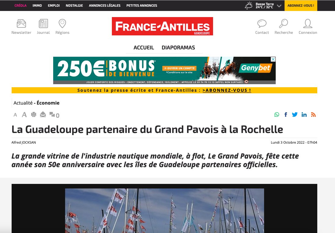 #grandpavois 2022 - La Guadeloupe, présente au Grand Pavois, à lire.
#regionguadeloupe #mariegalante

guadeloupe.franceantilles.fr/actualite/econ…