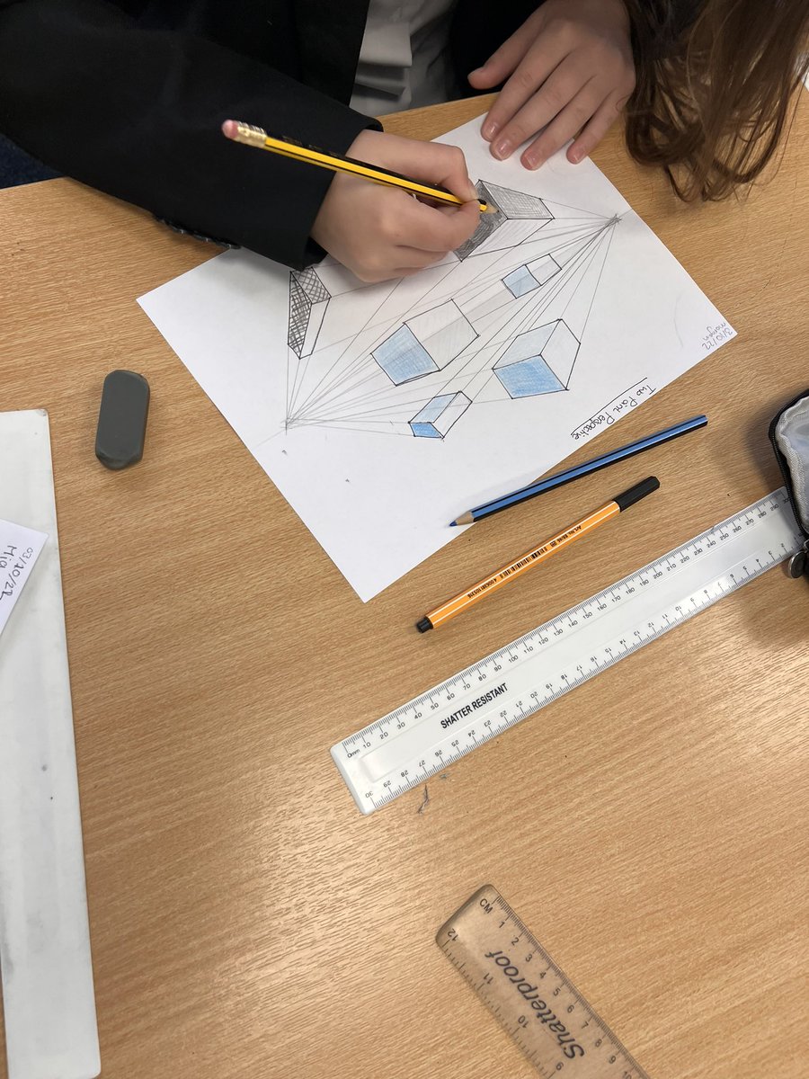 nichola_t's tweet photo. Year 7 are working hard this morning to add the 2 point perspective technique to their dt toolkit. Next week they will apply this to their architectural designs https://t.co/kw7UxaM0Fs