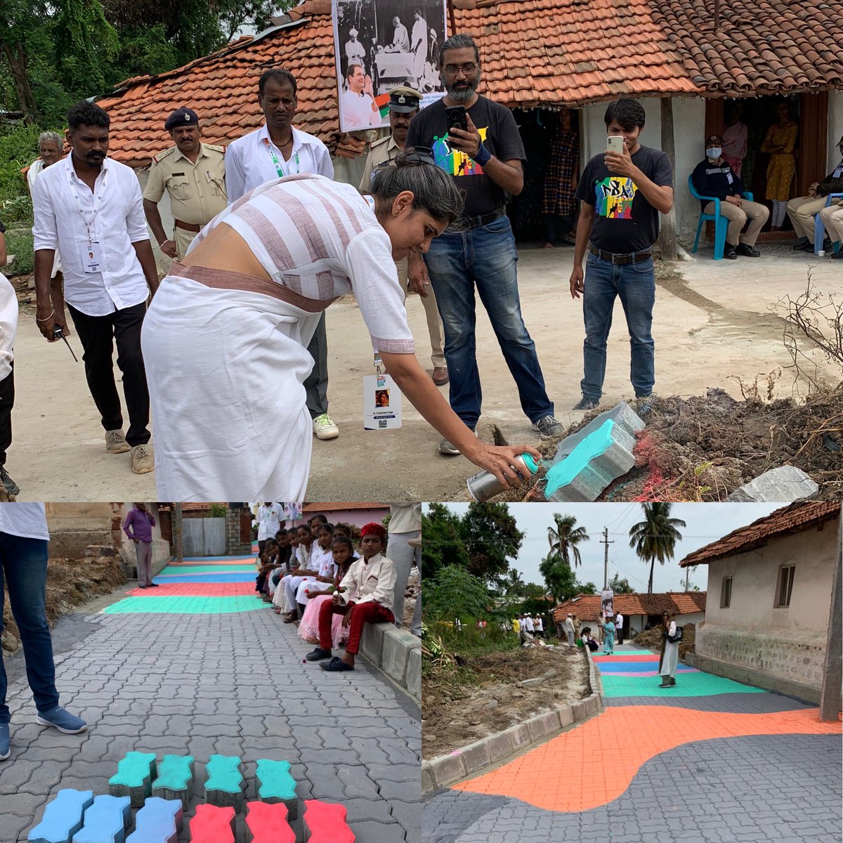 delhistreetart's tweet photo. Transforming #Badanavalu a small KA village with a huge 48 hour creative intervention by #teamdsa! This erstwhile mud trail is now the #bharatjodoroad inaugurated yesterday morning by @RGWayanadOffice & children from Dalit Muslim Lingayat communities. Big thanks to @YasminKidwai https://t.co/TWgisw7RA2