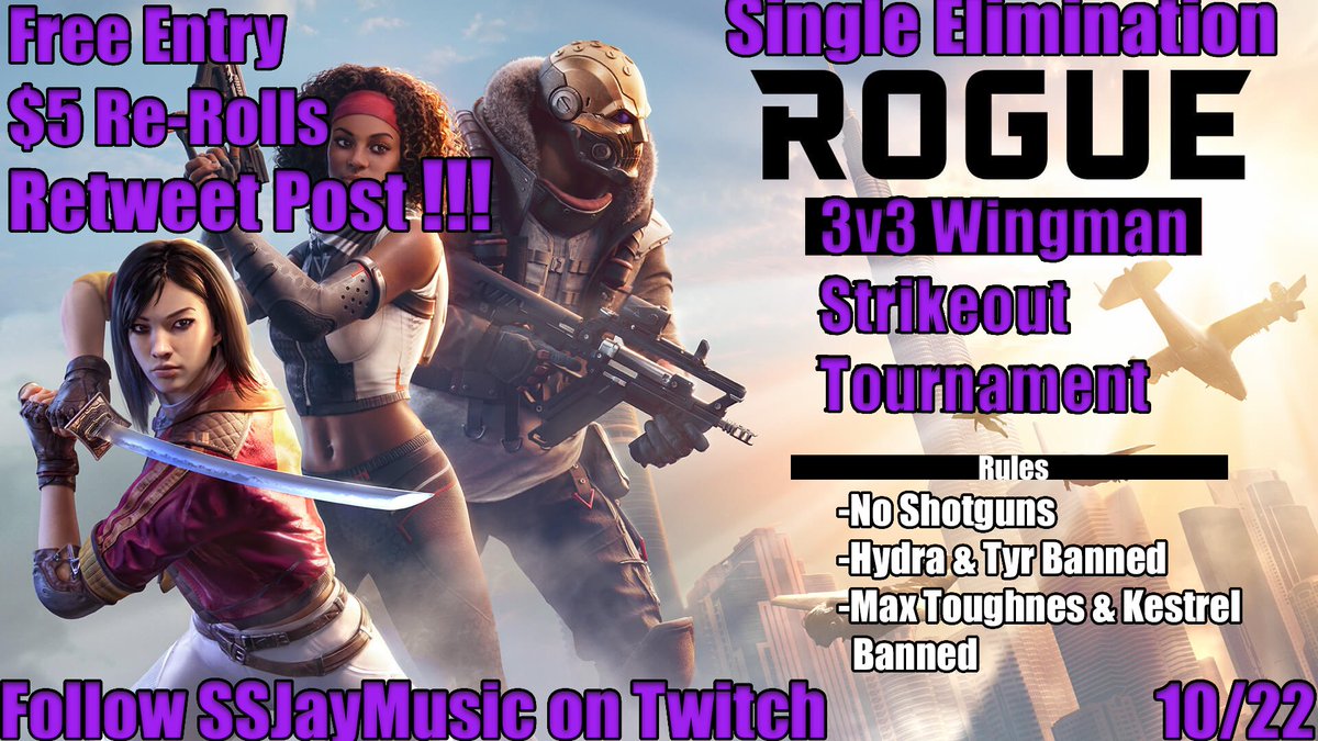 SSJaymusic's tweet photo. Single Elimination 3v3 Wingman Strikeout Tournament 
$300 Prize One Team Takes it ALL
To Enter: 
1.Follow: SSJayMusic On Twitch
2.Retweet this Post
3.Join Discord To Register https://t.co/5JBmiQumuv
First 48 People To Register Are Locked In. https://t.co/l7aYLDmjOA