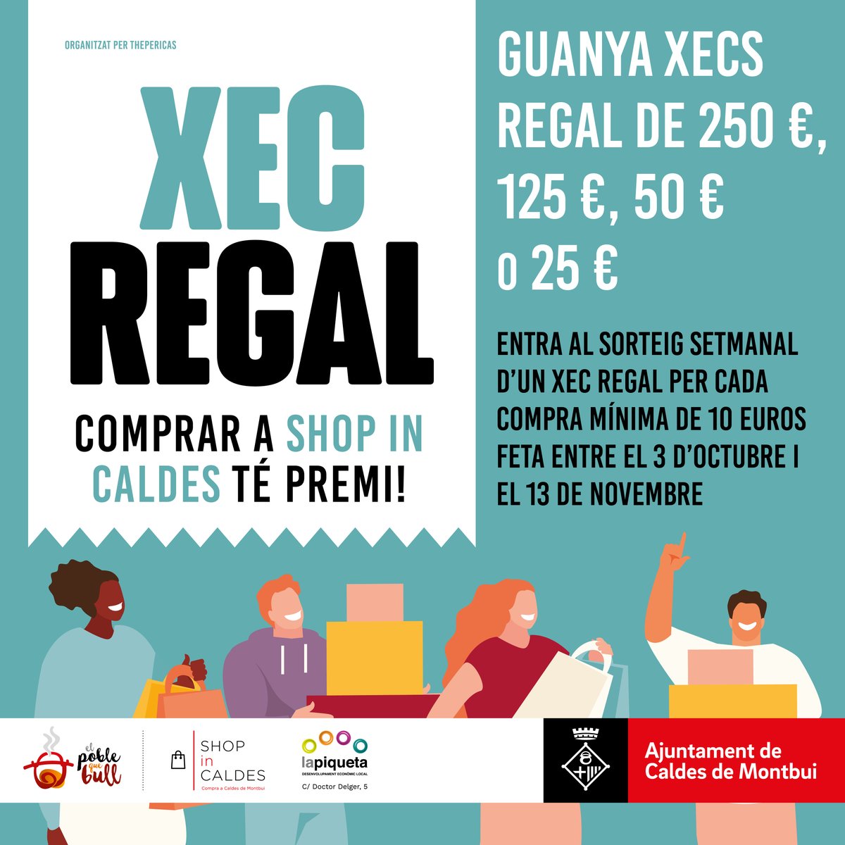 ShopinCaldes's tweet photo. Comprar a Shop in Caldes té premi!🏆
Durant les pròximes setmanes SORTEGEM Xecs Regal de 25€, 50€, 125€ i 250€💸 per cada compra mínima de 10€ feta entre el 3 d’Octubre i el 13 Novembre🎉
#shopincaldes #CompraaCaldes #caldesdemontbui #compraproximitat #comerçlocal #XecRegal https://t.co/wEwDt4UGm2