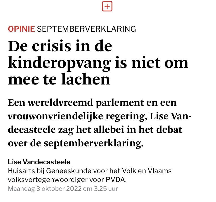 Mijn opinie in ⁦@destandaard⁩ vandaag. Strijd zal nodig zijn om de Vlaamse regering te dwingen deftig te investeren in kinderopvang. Afspraak nu woensdag 16u Gaucheretplein Brussel. 👊