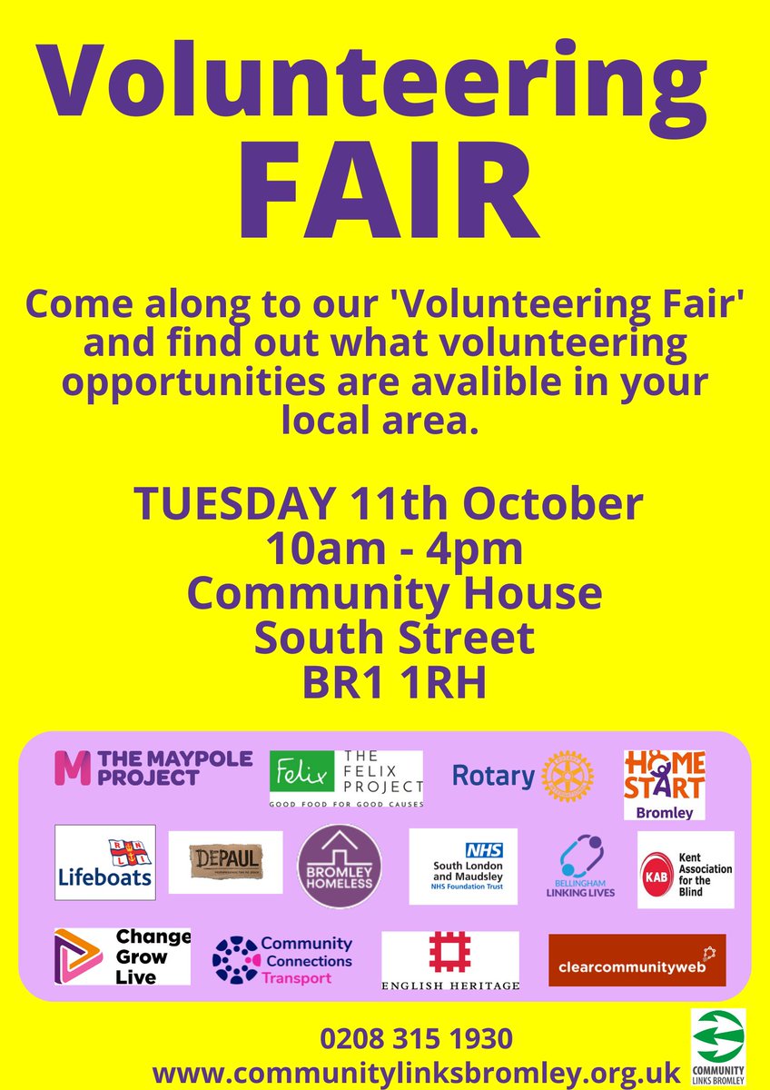 Looking for a new volunteering opportunity to meet new people? develop new skills? Why not pop along to our volunteering fair? See you there. #volunteer #Bromley #Beckenham #Chislehurst #Orpington