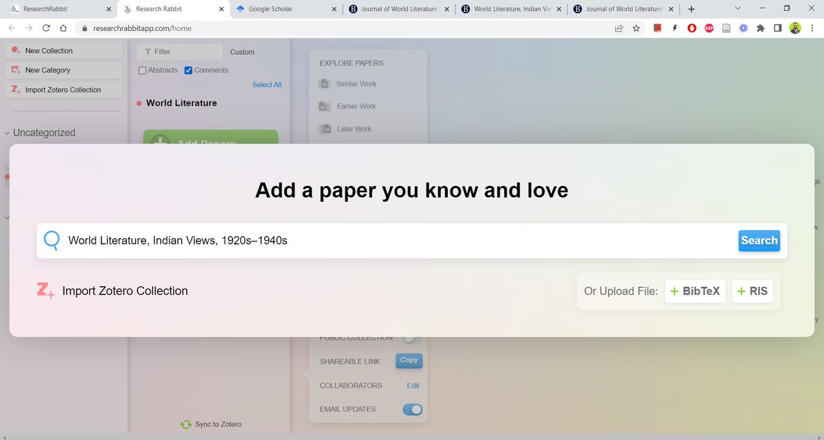 Research Rabbit will open a screen-wide search bar for you