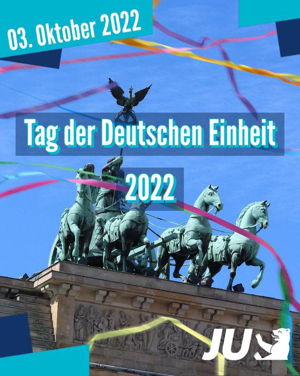 JUBerlin's tweet photo. Die JU Berlin wünscht euch allen einen schönen Tag der Deutschen Einheit Wir sind dankbar für die vergangenen 32 Jahre in einem geeinten und freien Berlin, nach Jahrzehnten der Teilung. #TagderDeutschenEinheit #Deutschland #juberlin #gemeinsamsindwirstark https://t.co/Yq9PNpw9DV