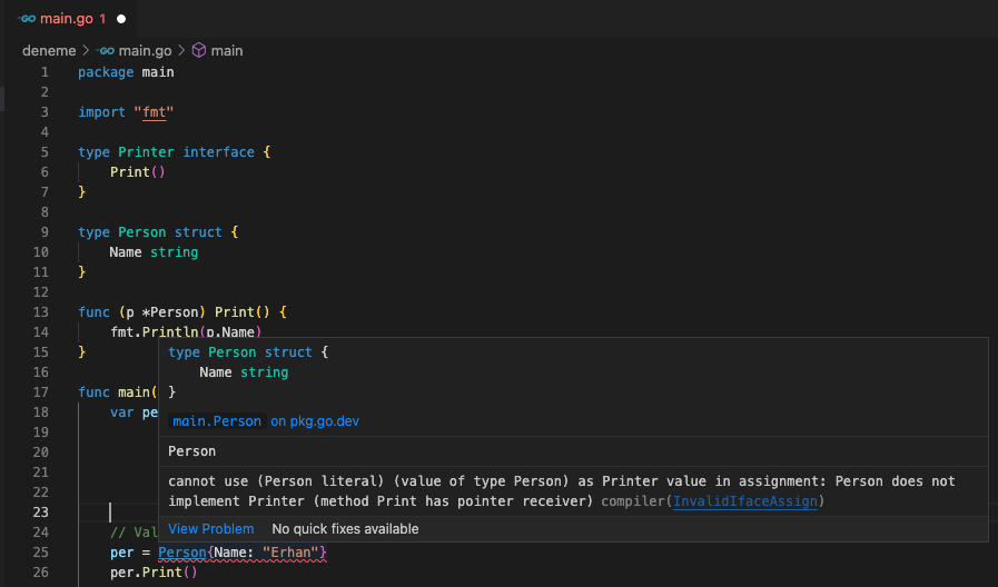 ❓Mini @golang Quiz Method ile bir interface'i implemente ederken value receiver alan methodu her türlü çağırırken pointer receiver alan bir methodu ancak pointer ile çağırabiliyoruz. Bu kısıtlamanın nedeni nedir? Örnekle ispatlayınız 😉