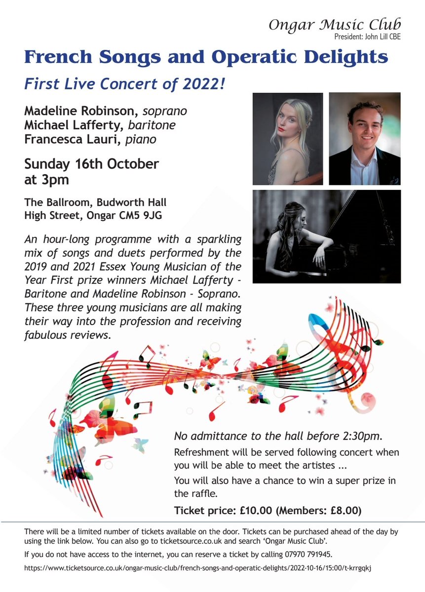 OngarMusicClub's tweet photo. Tickets are selling fast. Don't miss this! https://t.co/Yy9uzMTO2M
@michael_laff @EssexMusicHub @BudworthHall @OngarNews @djackmantweets @McivorJaymey @ongar_town @NickAlston_cm1 @ClassicalMusic_ @ClassicFM @ScalaRadio @HMSBroxbourne @Brentwood_Music https://t.co/nAwD67ODkG