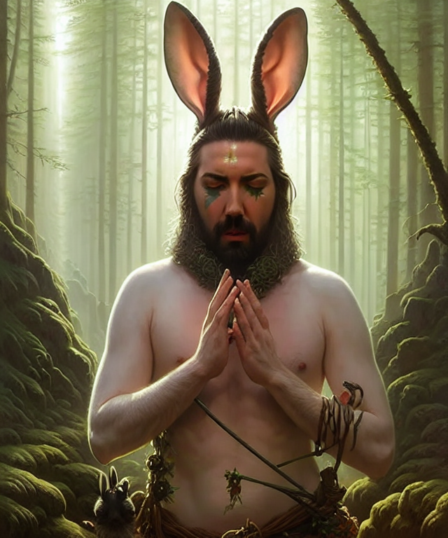 simondronet's tweet photo. j'essaye de générer des images de mon perso de D&amp;D et c'est pas que jojo (c'est un druide homme-lapin) https://t.co/3W0Ag22RNI