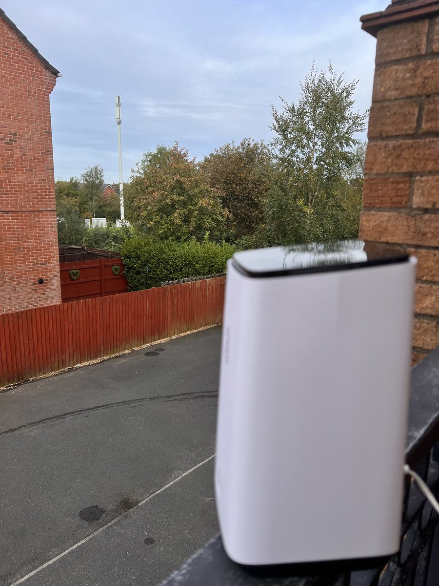 My <a href="/ThreeUK/">Three UK</a> 5g broadband hub looking at the 5G mast outside my house wondering why it can’t get a 5G signal yet my phone can.  Can’t get a logical answer from support either.