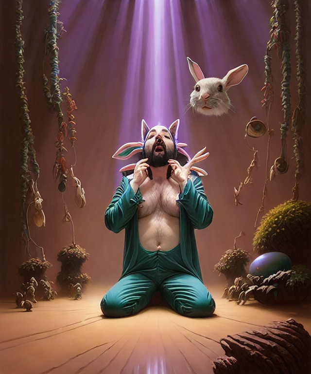 simondronet's tweet photo. j'essaye de générer des images de mon perso de D&amp;D et c'est pas que jojo (c'est un druide homme-lapin) https://t.co/3W0Ag22RNI