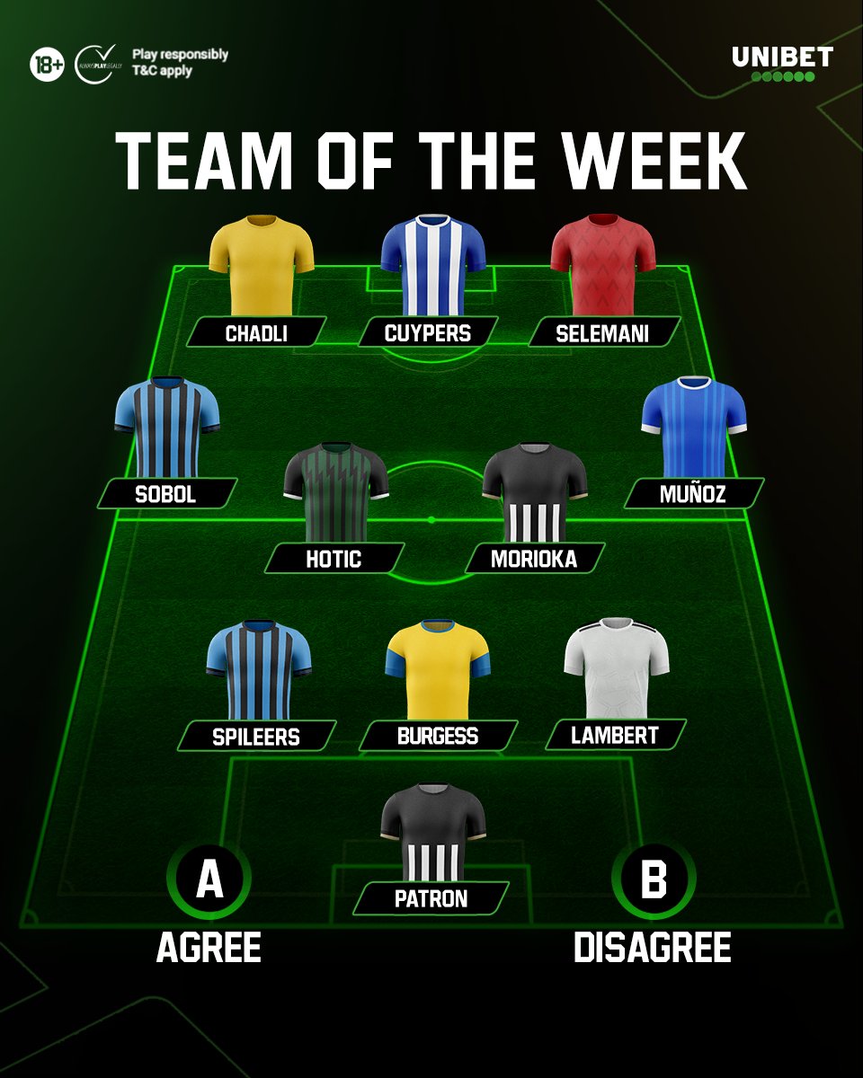 unibetbelgium's tweet photo. A lot of debutants in our Team of The Week! 🆕👋

@NChadli
@SelemaniFaiz
@morsista44 
@Burgey44
@Lambertboris35
@pierre_patron https://t.co/VJCZnksYtZ