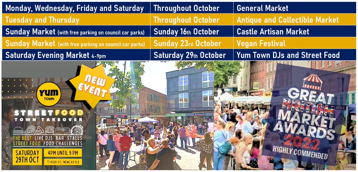 NuLMarkets's tweet photo. You're in for a super October at @NuLMarkets and town centre. Check out the Yum Town, @NewcastleBID and Markets collaboration alongside regular faves @castleartisan Market and @StokeAnimal Vegan Festival.

#LoveNuL https://t.co/xxPkG02LJY