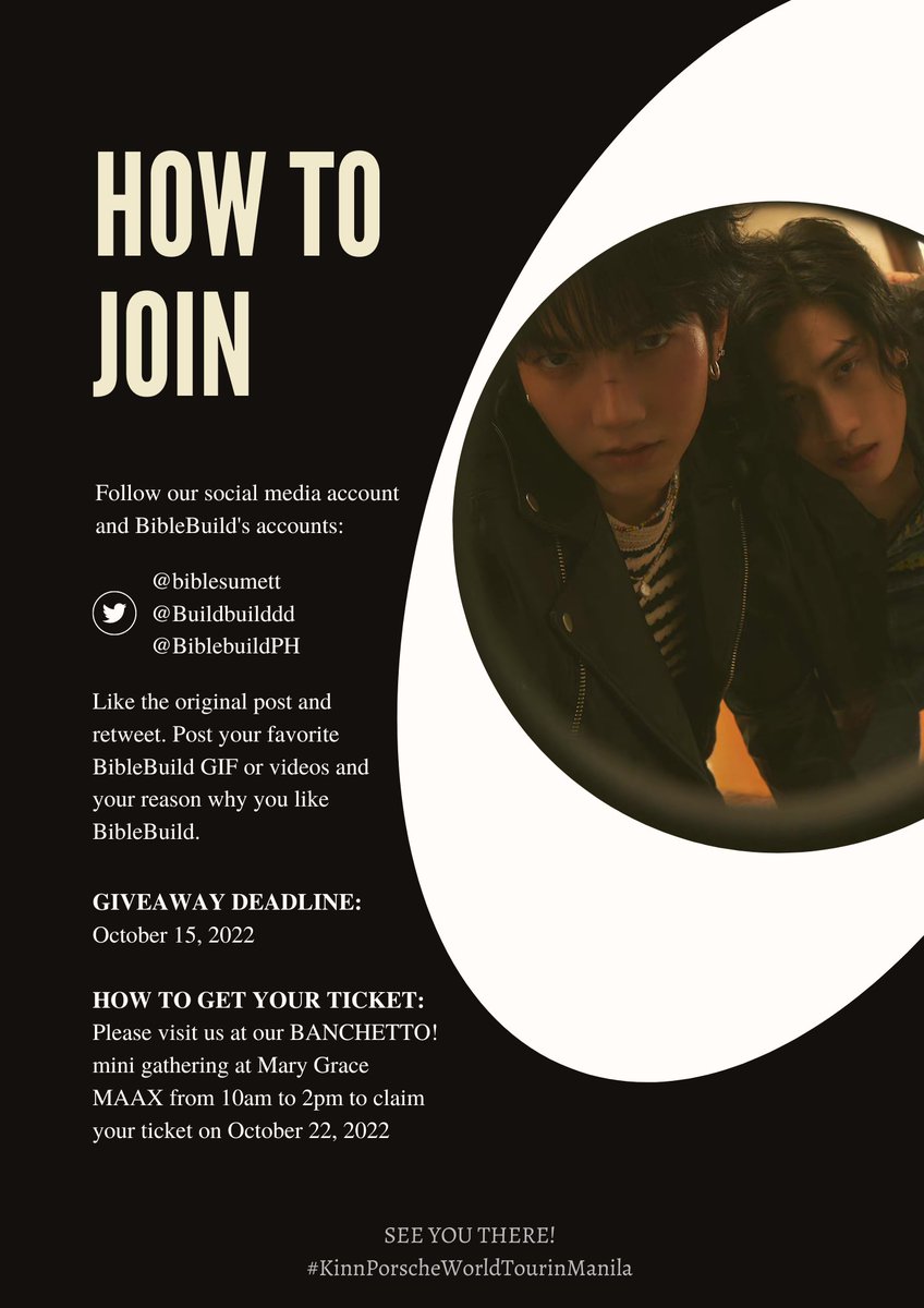 BibleBuildPH's tweet photo. ✨BBBPH GA✨

‼️#KinnPorscheWorldTourinManila LOWER BOX B PREM TICKET‼️

🖤 1 winner
💙 MUST FOLLOW THE INSTRUCTIONS BELOW
🖤 Filo fans only
💙 1 entry per person
🗓️ Deadline: Oct 15, 2022

DONATED BY 1 GENEROUS FRIEND~

#bbbph_GA https://t.co/OWG2evrZPH