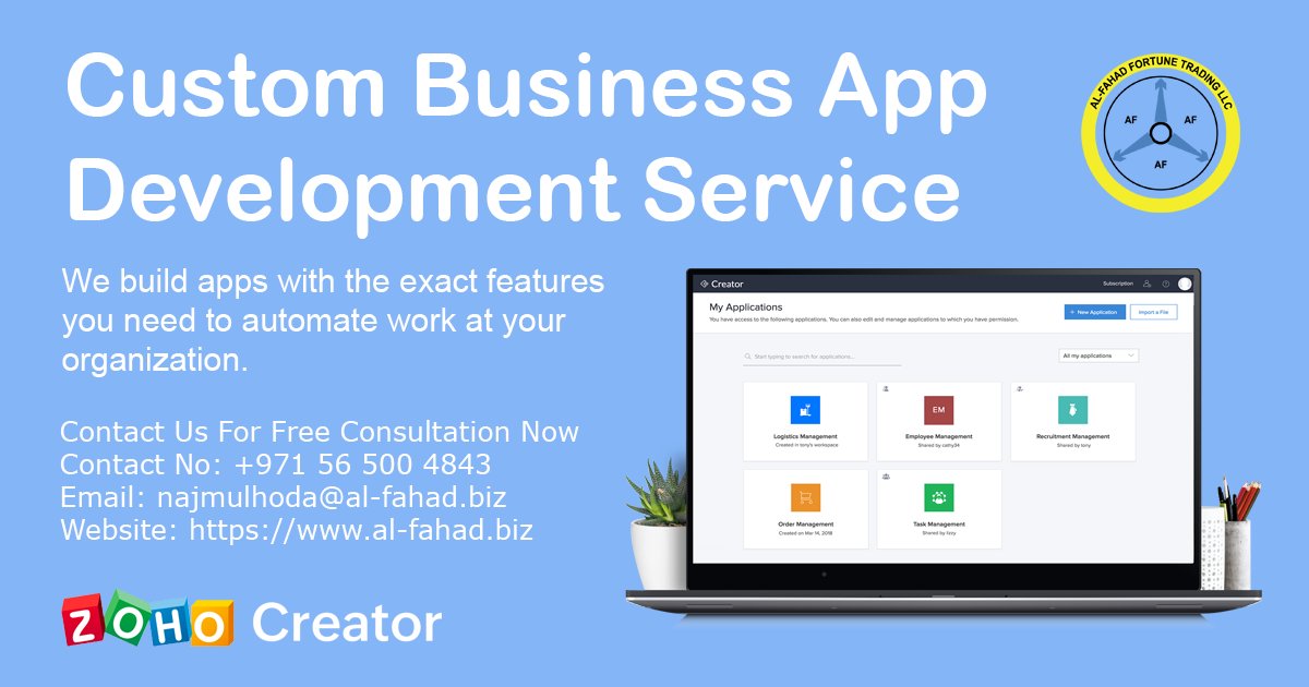 AFITconsulting's tweet photo. Custom Business Application Development Service
Contact Us For Free Consultation Now
Contact No: +971 56 500 4843
Email: najmulhoda@al-fahad.biz
Website: https://t.co/S6QC5uZapD
#zohocreator #businessappdevelopment #zohocreatorservice #zohopartner https://t.co/lKJEUCCekD