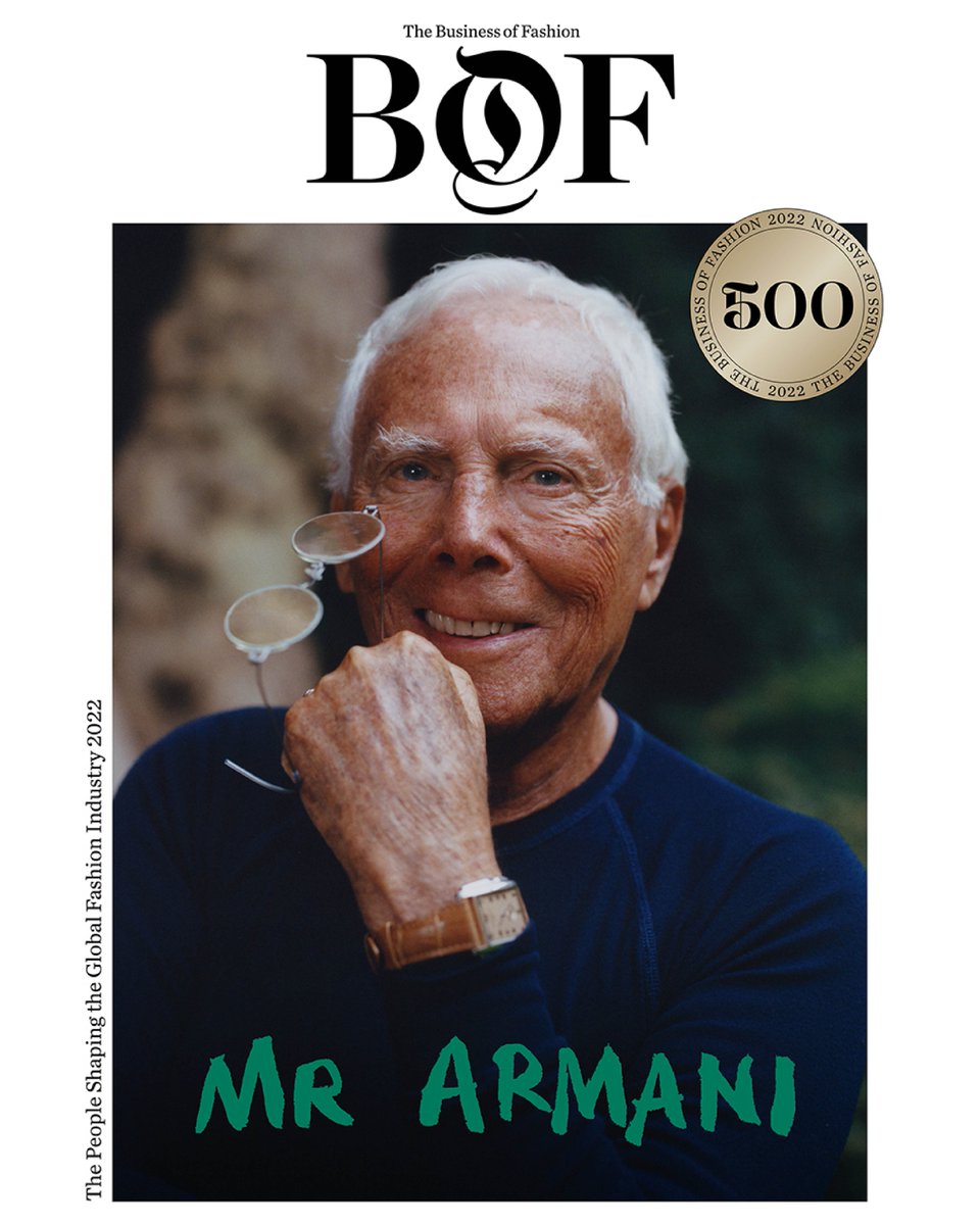 armani's tweet photo. In the exclusive interview with Tim Blanks for his cover as BoF 500, Mr Armani taps into his emotive side discussing his present, a more serene existence in his winter years, yet with the same impetus to keep creating. @BoF #BoF500 https://t.co/5Beoc4arU8