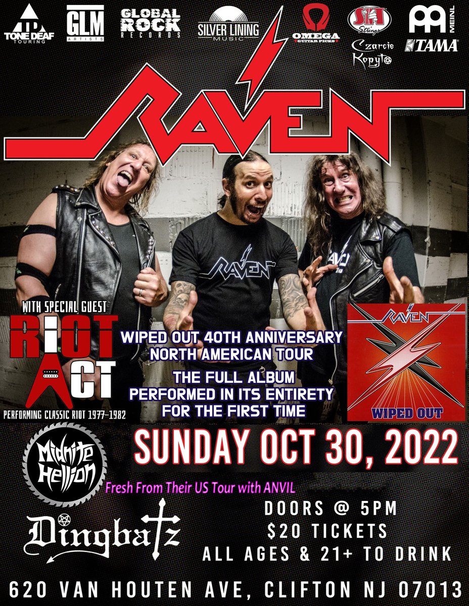 We're back home and ready to stomp again!  Supporting RAVEN and Riot Act on Sunday, Rocktober 30th - Dingbatz, Clifton, NJ - see you there!!  
.
#midnitehellion #ravenbandofficial #riotact #midnitehellionband #heavymetal #kingdomimmortal #thrashmetal #metalcollector #rocktober