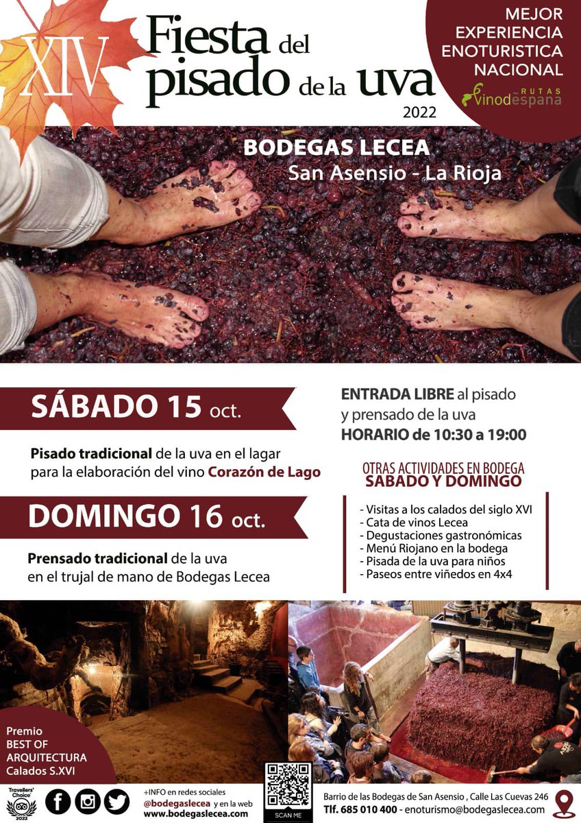 Regresa la 𝐗𝐈𝐕 𝐅𝐢𝐞𝐬𝐭𝐚 𝐝𝐞𝐥 𝐏𝐢𝐬𝐚𝐝𝐨 𝐝𝐞 𝐥𝐚 𝐔𝐯𝐚 organizada por <a href="/BodegasLecea/">Bodegas Lecea</a> Ven y participa de esta actividad, que fue escogida Mejor Experiencia Enoturística Nacional por <a href="/rutasvinoespana/">Rutas Del Vino | ESP</a>. Toda la info, aquí ⤵️bit.ly/3yb3vKP