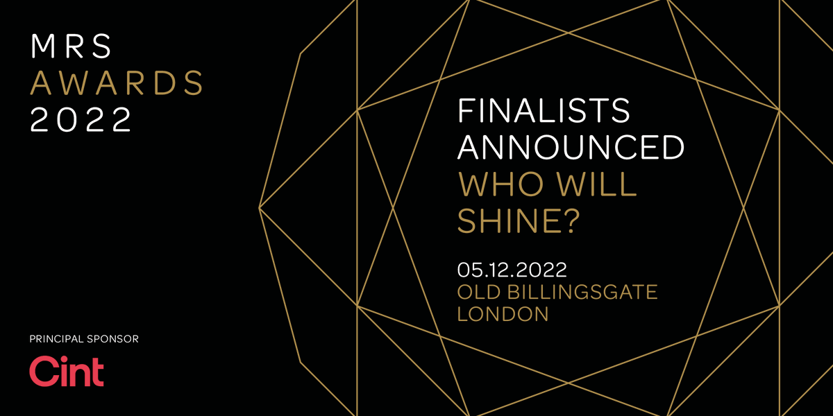 🌟 FINALISTS ANNOUNCED - MRS AWARDS 2022 🌟

Who will shine at our Night of a Thousand Stars on 5 December, when we return to Old Billingsgate in London thanks to Principal Sponsor <a href="/CintGroup/">Cint</a>?

mrs.org.uk/awards/mrs-awa… #MRSawards