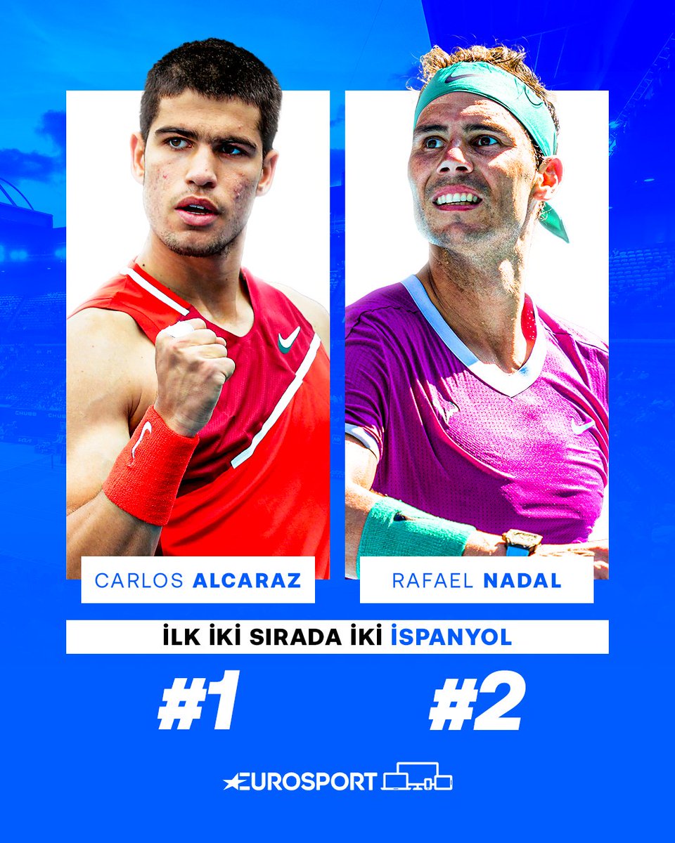 1️⃣Carlos Alcaraz 2️⃣Rafael Nadal 🎾Tenis tarihinde ilk kez ATP sıralamasının ilk iki sırası İspanyollara ait.