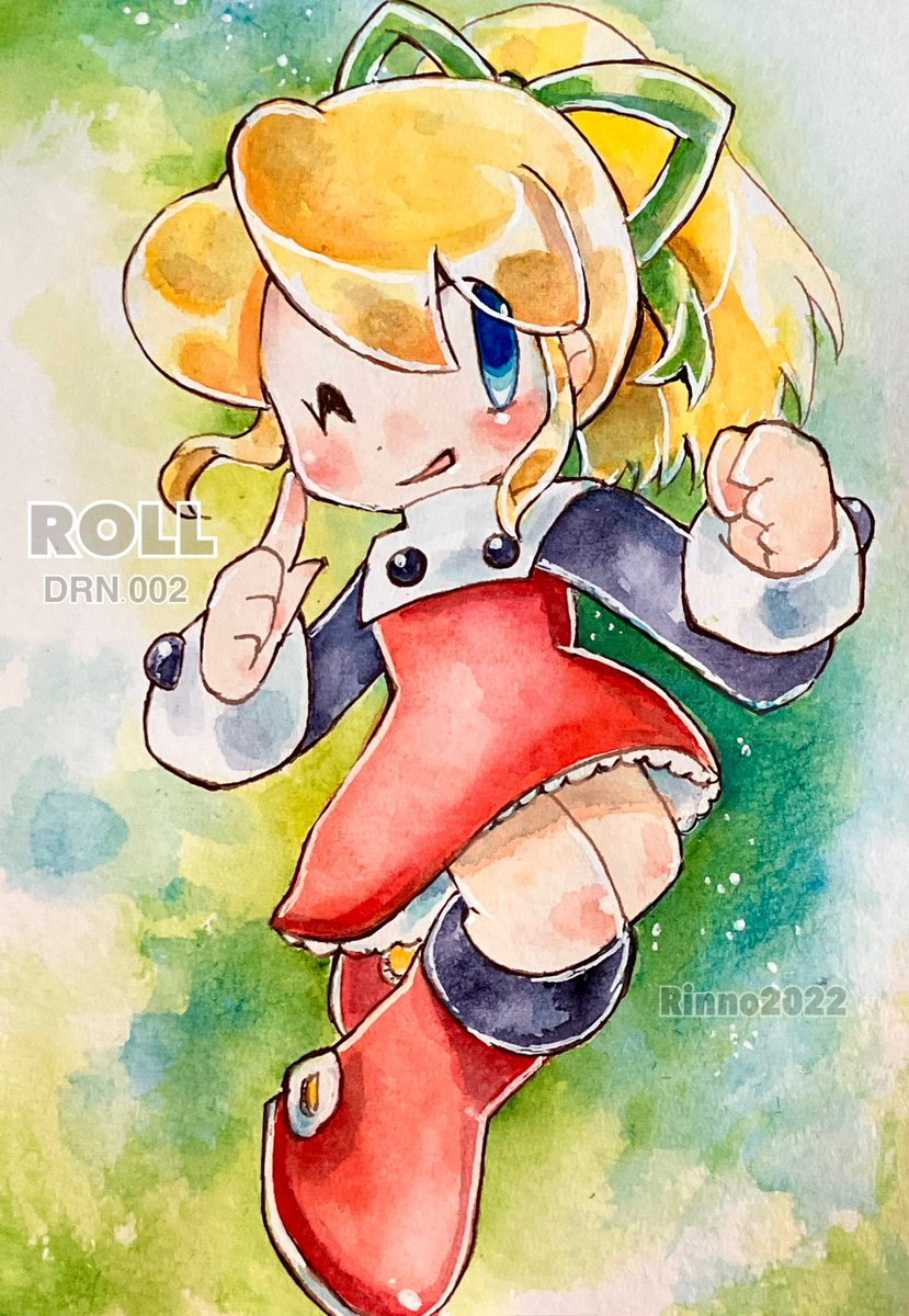 ロールちゃん(ロックマン) 「ロールちゃんver.8描けた。お洋服や髪型が大きくチェンジ以前のパッツン前髪もこ」|りんののイラスト