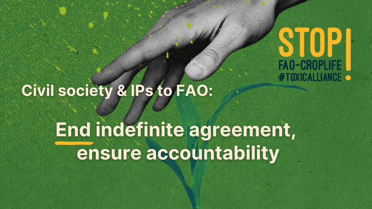 2 years since @FAO signed an indefinite agreement with @CropLifeIntl. Now it must END this “intent” to collaborate with the #pesticide industry. Statement on #ToxicAlliance from civil society & indigenous peoples after meeting w/FAO Deputy Director: pan-europe.info/sites/pan-euro…