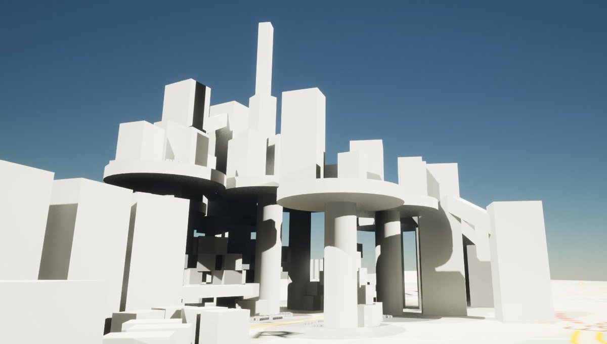 MUgrote's tweet photo. We are exploring some more sci-fi parts of our #Solarpunk Mumbai; I based some #blockouts on Concept Sketches made by Sabina Bojilova to explore exciting game spaces!🤩

@BlocktoberLD @UnrealEngine @madewithUnreal @BuasGames #Blocktober #LevelDesign #GameDev #GameDesign https://t.co/wfeS9s5jef