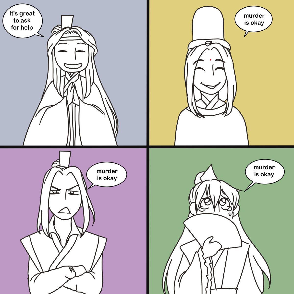 Jau41996146's tweet photo. for a tumblr request of sect leaders doings a PSA
they're trying their best, bless them https://t.co/jSCH2zZORS