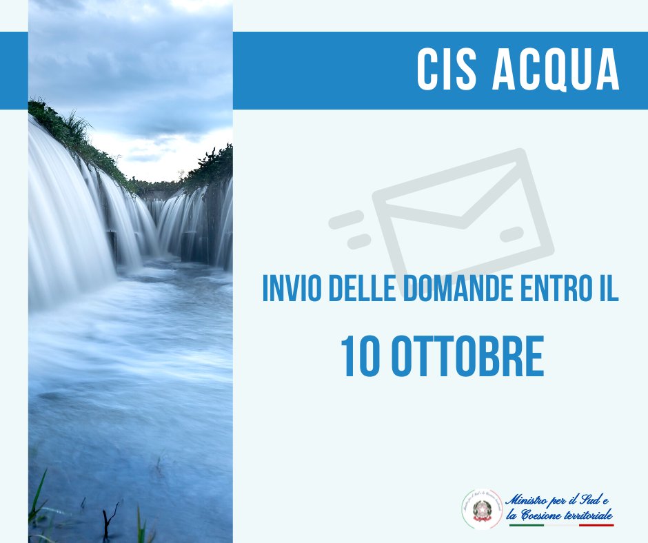 ⌛️ Fino al #10ottobre sarà possibile presentare le proposte da candidare al Contratto Istituzionale di Sviluppo #AcquaBeneComune.
Leggi tutte le informazioni👉 bit.ly/3UPpGzY